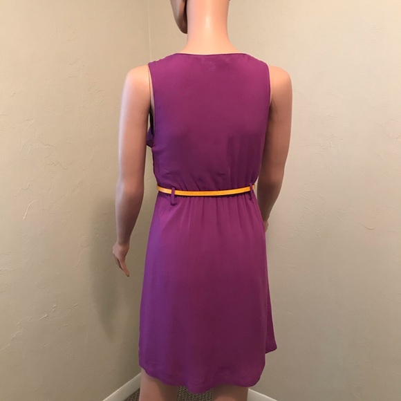 SOLD!! GBX Purple Button & Ruffle Top Dress with Yellow Belt - Picture 3 of 3